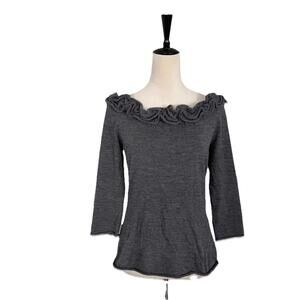MOTH Anthropologie Dark Grey Wool Knit Sweater Blouse Top Ruffled Womens Medium
